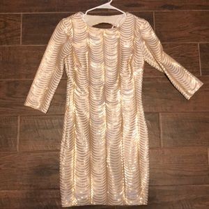 White and Gold Sequin Cocktail Dress